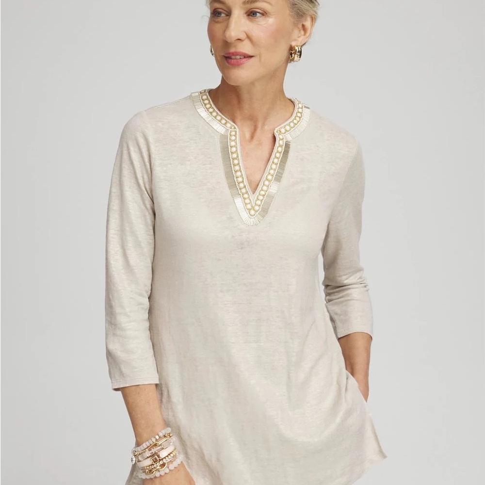 Chico's‎ Cream Tunic with Gold Accents